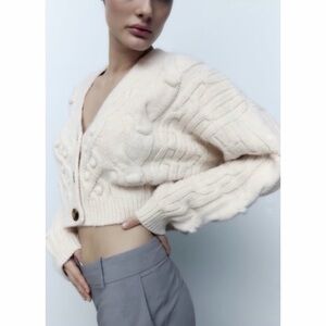 Zara Cream Cable Knit Cardigan
